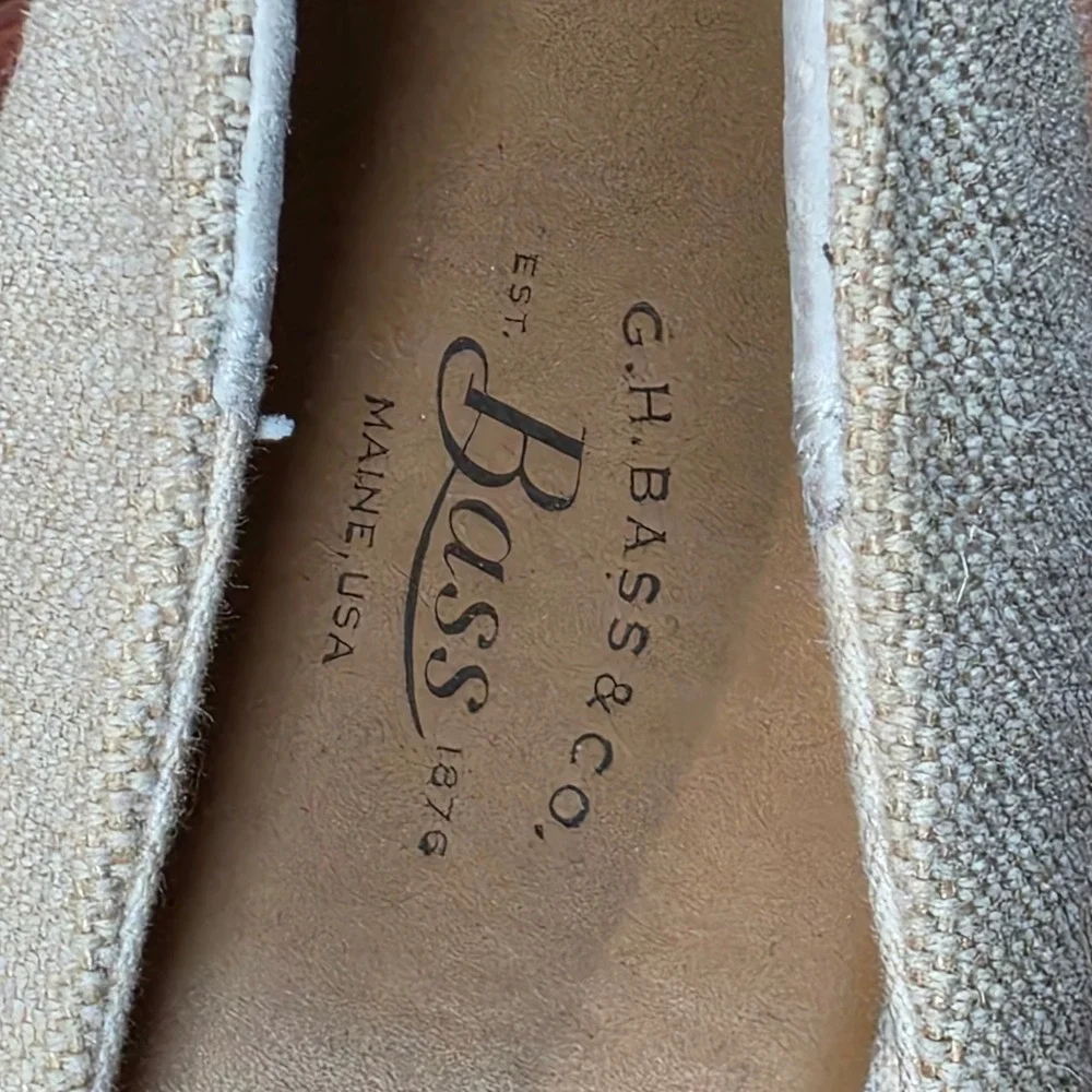 G.H. Bass & Co Kaitlyn Espadrille Wedges Cream Brown Cap Toe Canvas Shoes 8.5M